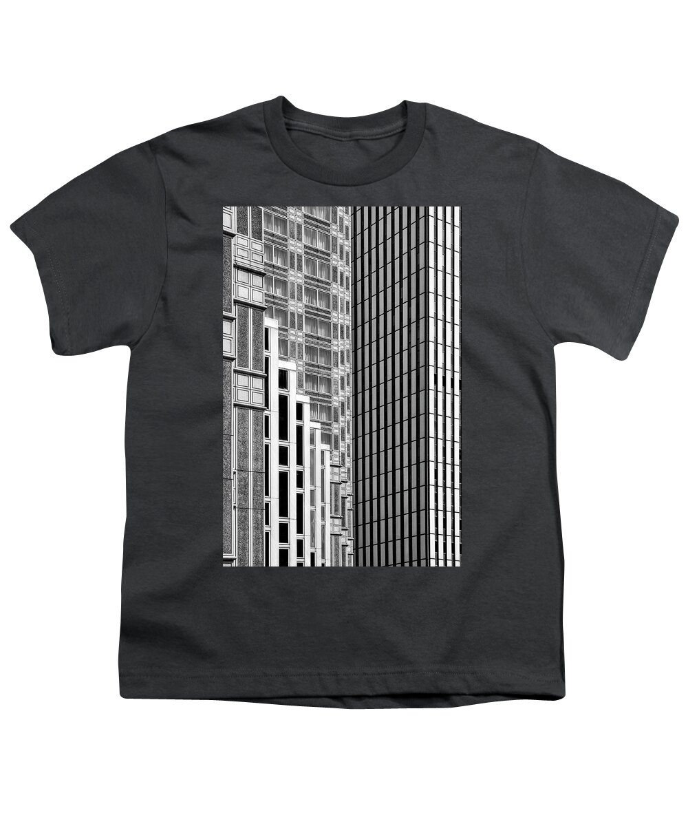 Pittsburgh Youth T-Shirt featuring the photograph Downtown Pittsburgh Architecture Design - Black and White by Mitch Spence