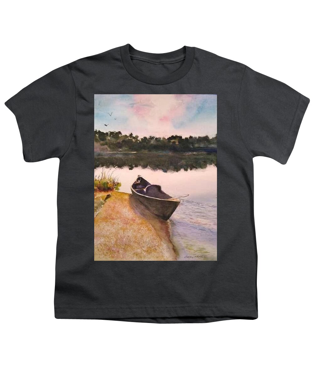 Boats Youth T-Shirt featuring the painting Drue's Canoe by Bobby Walters