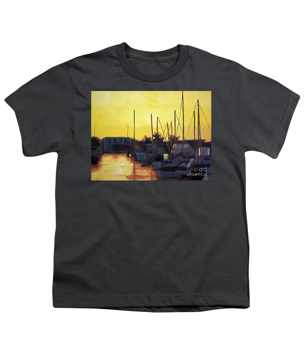 Boats Youth T-Shirt featuring the painting Dusk at the marina by Tate Hamilton