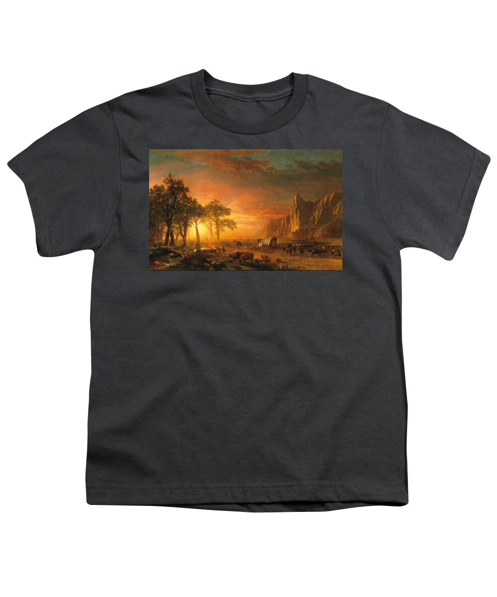 Bierstadt Youth T-Shirt featuring the painting Emigrants Crossing the Plains - 1867 by Eric Glaser