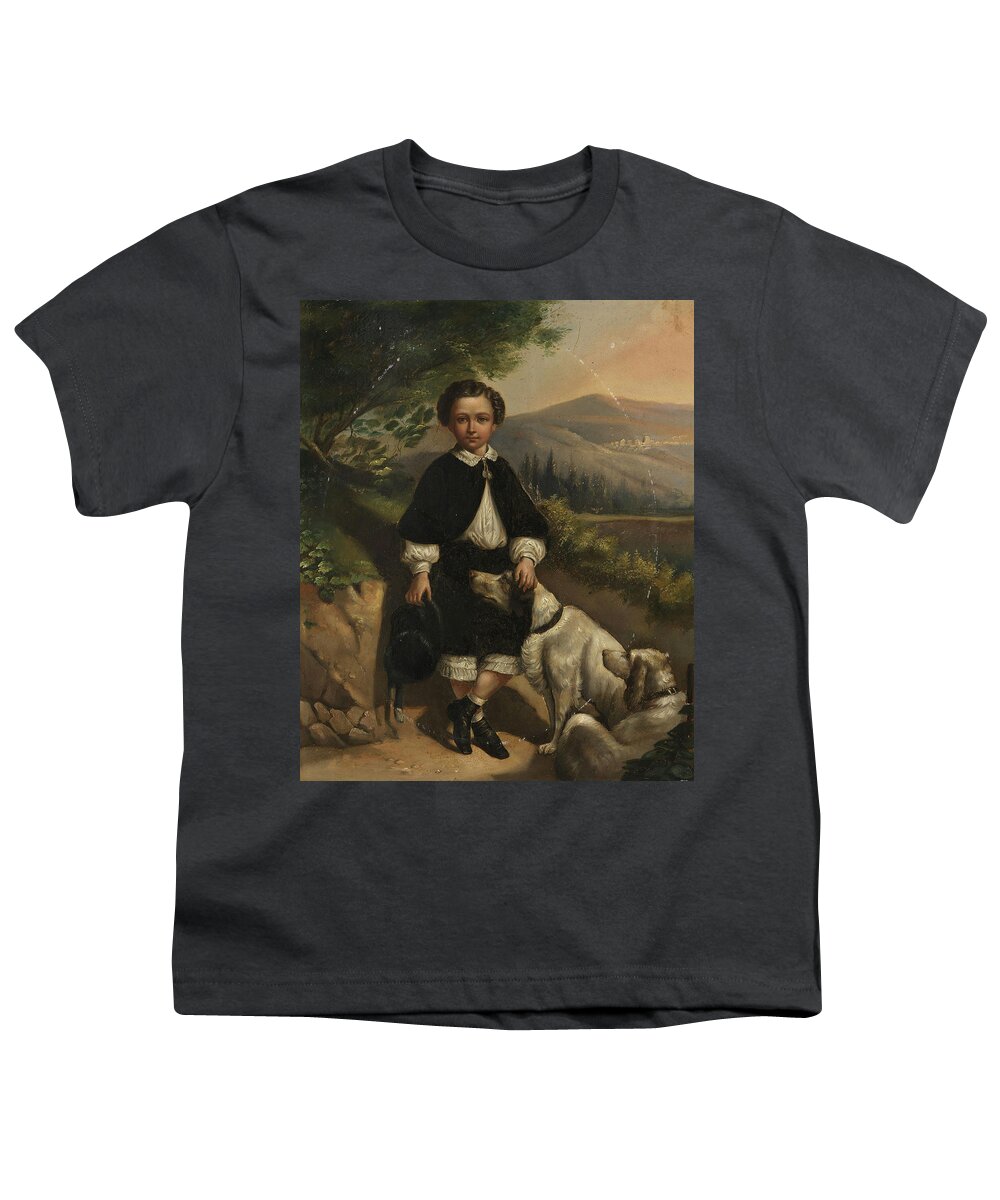 England Boy Portrait With Dogs. Mid 19th Century Youth T-Shirt featuring the painting England boy portrait with dogs by MotionAge Designs