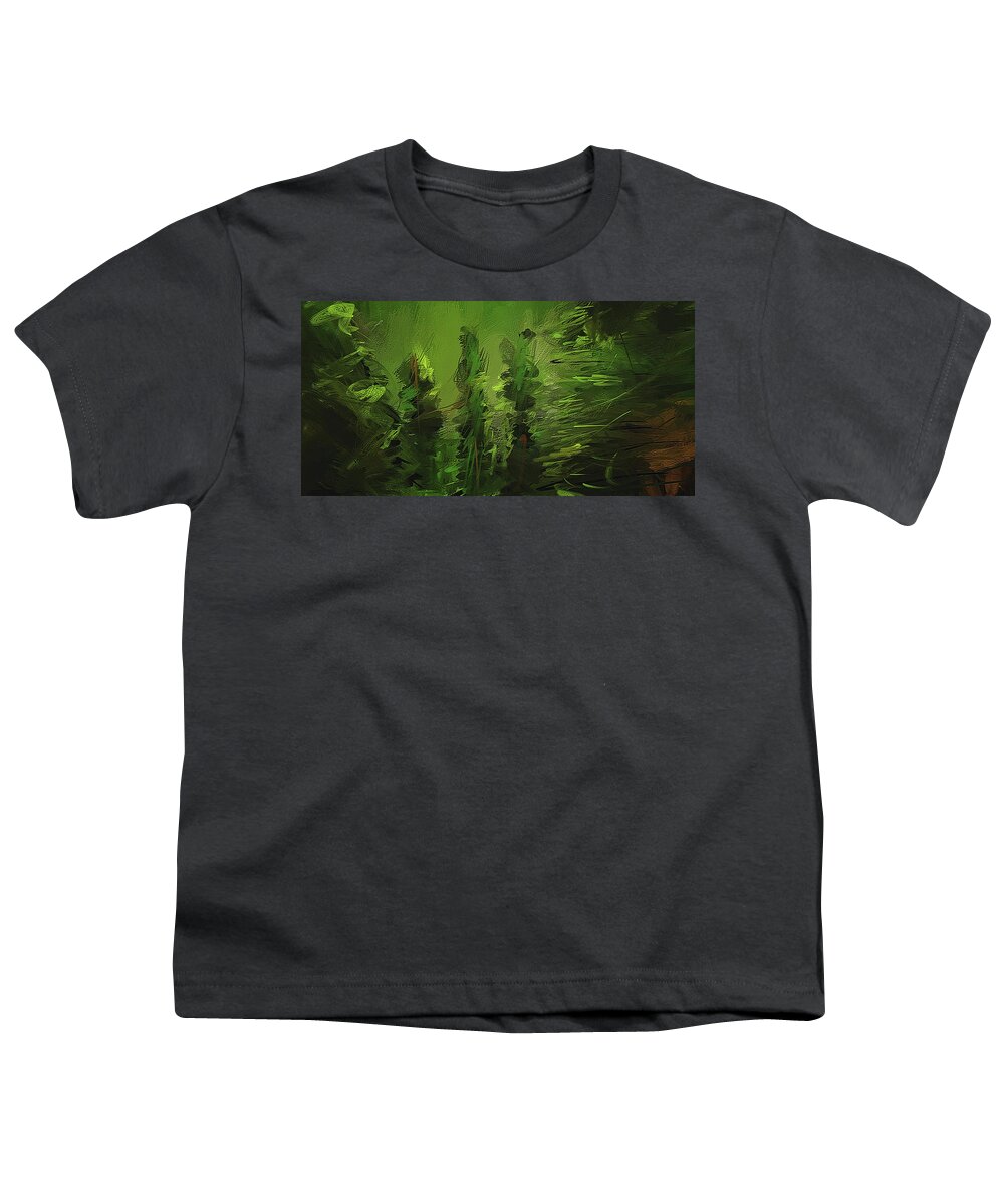 Green Youth T-Shirt featuring the painting Evergreens - Green Abstract Art by Lourry Legarde