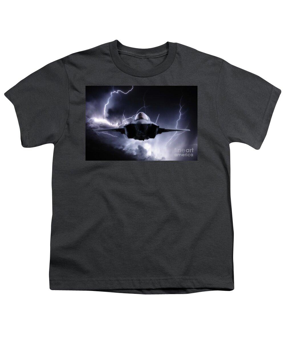 F35 Youth T-Shirt featuring the digital art F-35 Next Gen Lightning by Airpower Art