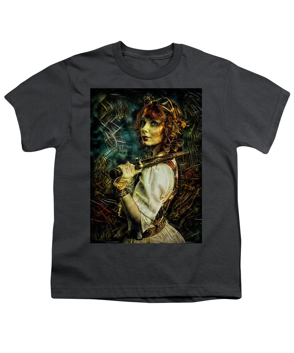 Steampunk Youth T-Shirt featuring the mixed media Facilitatress by Lilia D