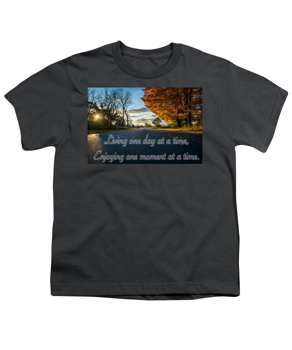 Landscape Youth T-Shirt featuring the photograph Fall Day With Saying by Lester Plank