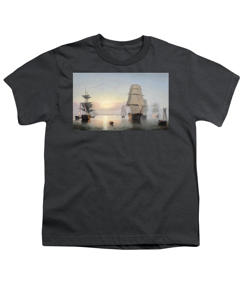 Boston Harbor Youth T-Shirt featuring the painting Fitz Henry Lane by Boston Harbor