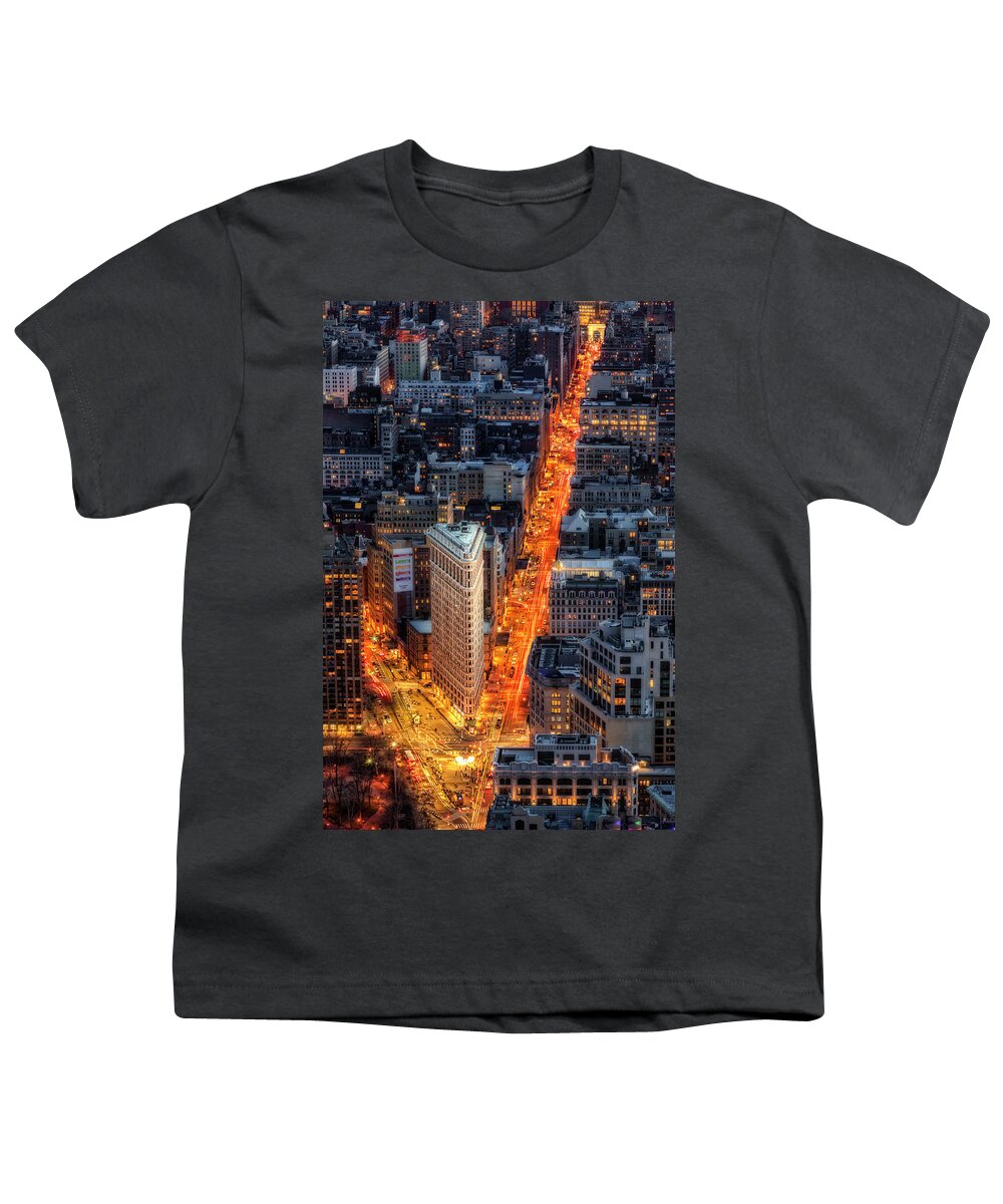 Flatiron Building Youth T-Shirt featuring the photograph Flatiron Building District NYC by Susan Candelario