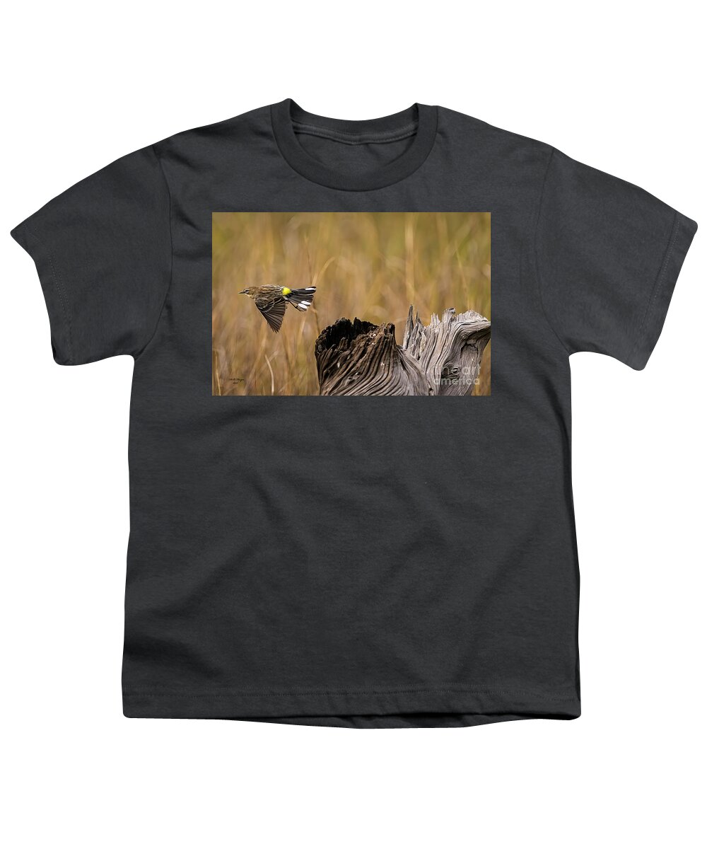 Warbler Youth T-Shirt featuring the photograph Flight Of The Driftwood Butterbutt by DB Hayes