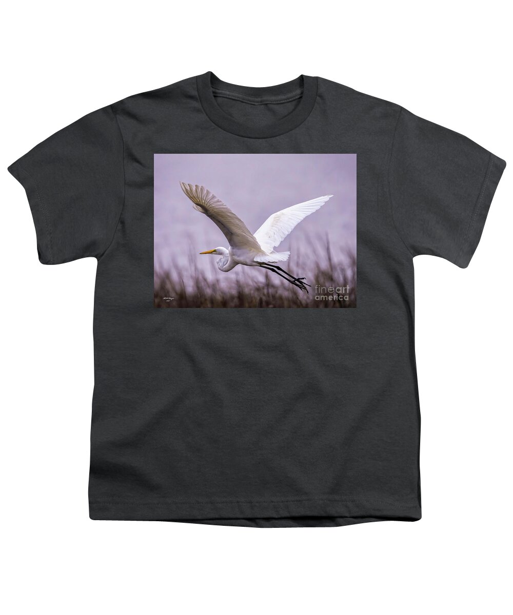 Egret Youth T-Shirt featuring the photograph Flight Of The Great Egret by DB Hayes