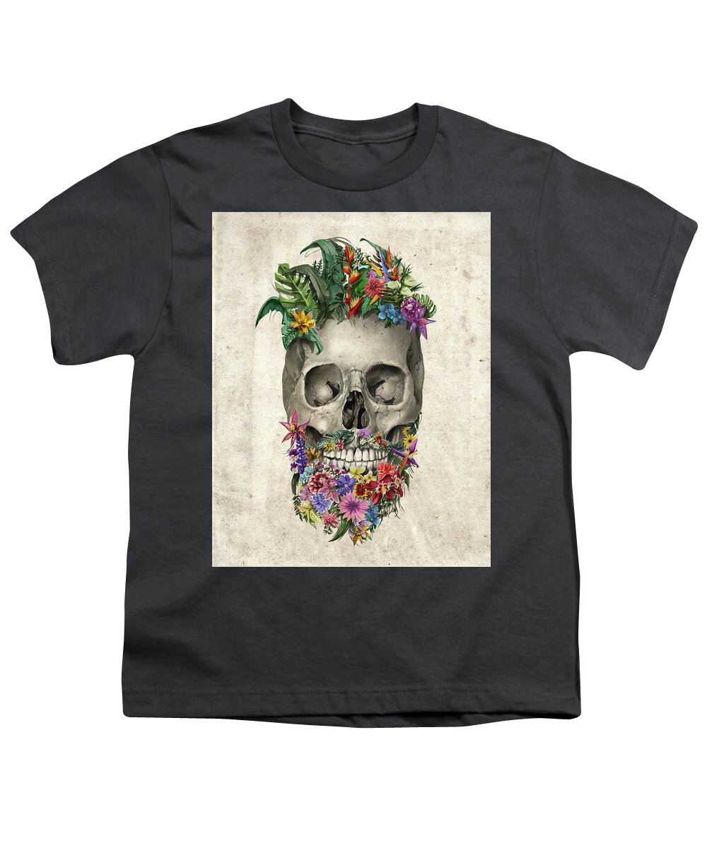 Skull Youth T-Shirt featuring the painting Floral Beard Skull by Bekim M
