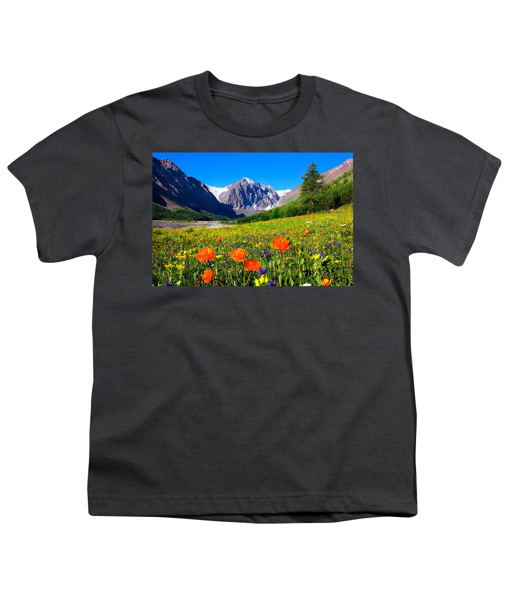 Russian Artists New Wave Youth T-Shirt featuring the photograph Flowering Valley. Mountain Karatash by Victor Kovchin