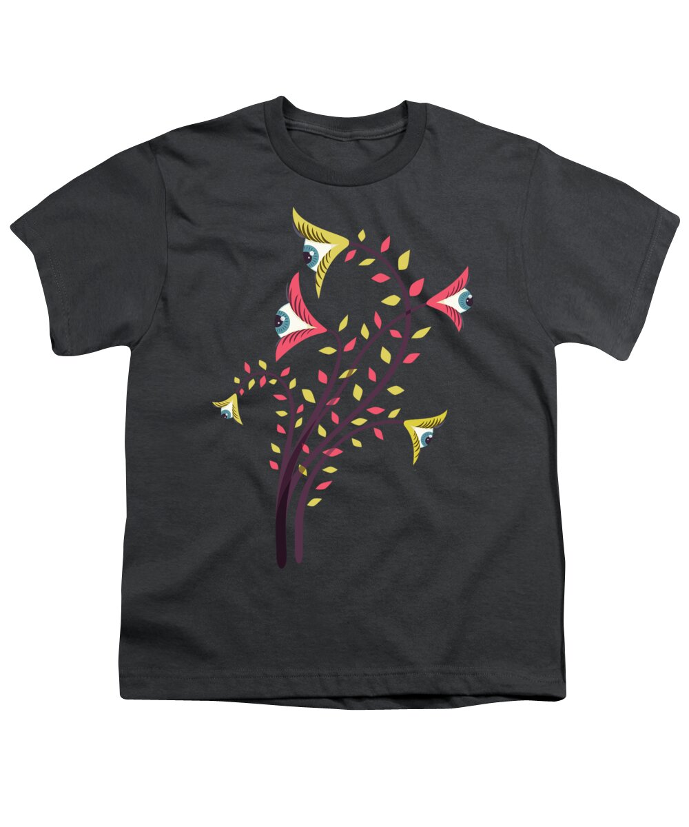 Control Youth T-Shirt featuring the digital art Flowers of watching eyes by Boriana Giormova