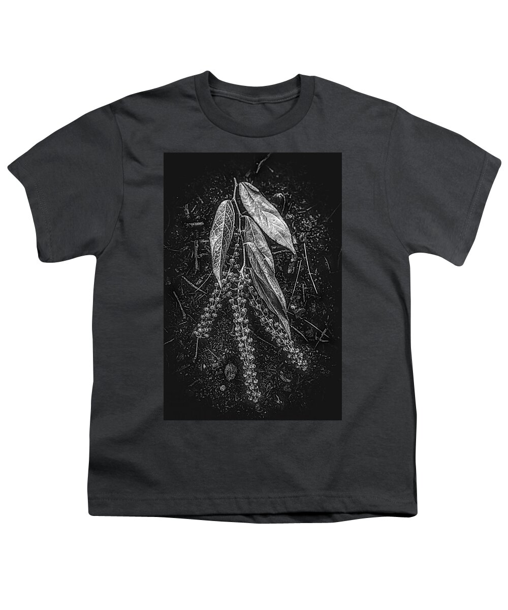 Appalachia Youth T-Shirt featuring the photograph Forest Botanicals in Black and White by Debra and Dave Vanderlaan