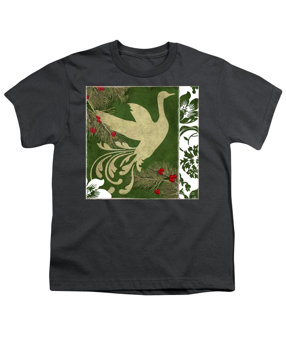 Christmas Youth T-Shirt featuring the painting Forest Holiday Christmas Goose by Mindy Sommers