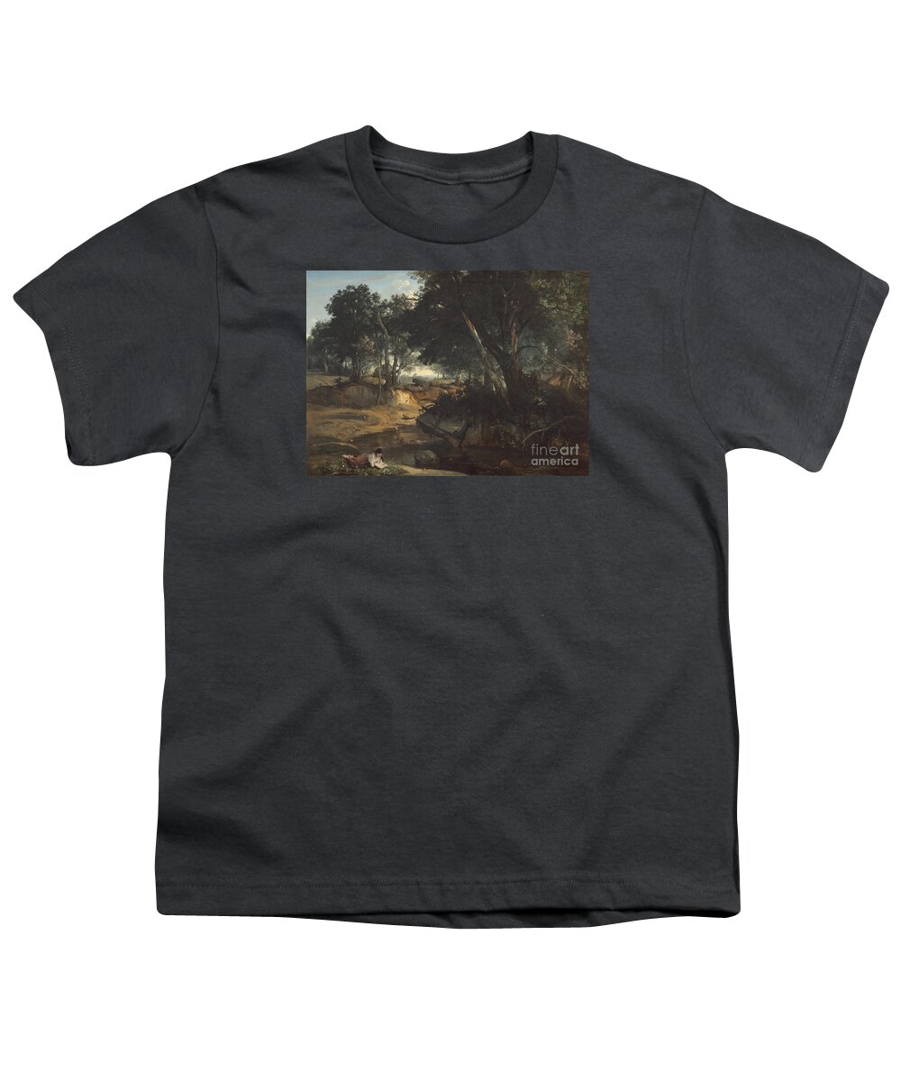 Jean-baptiste-camille Corot Youth T-Shirt featuring the painting Forest Of Fontainebleau #4 by Jean-baptiste-camille Corot