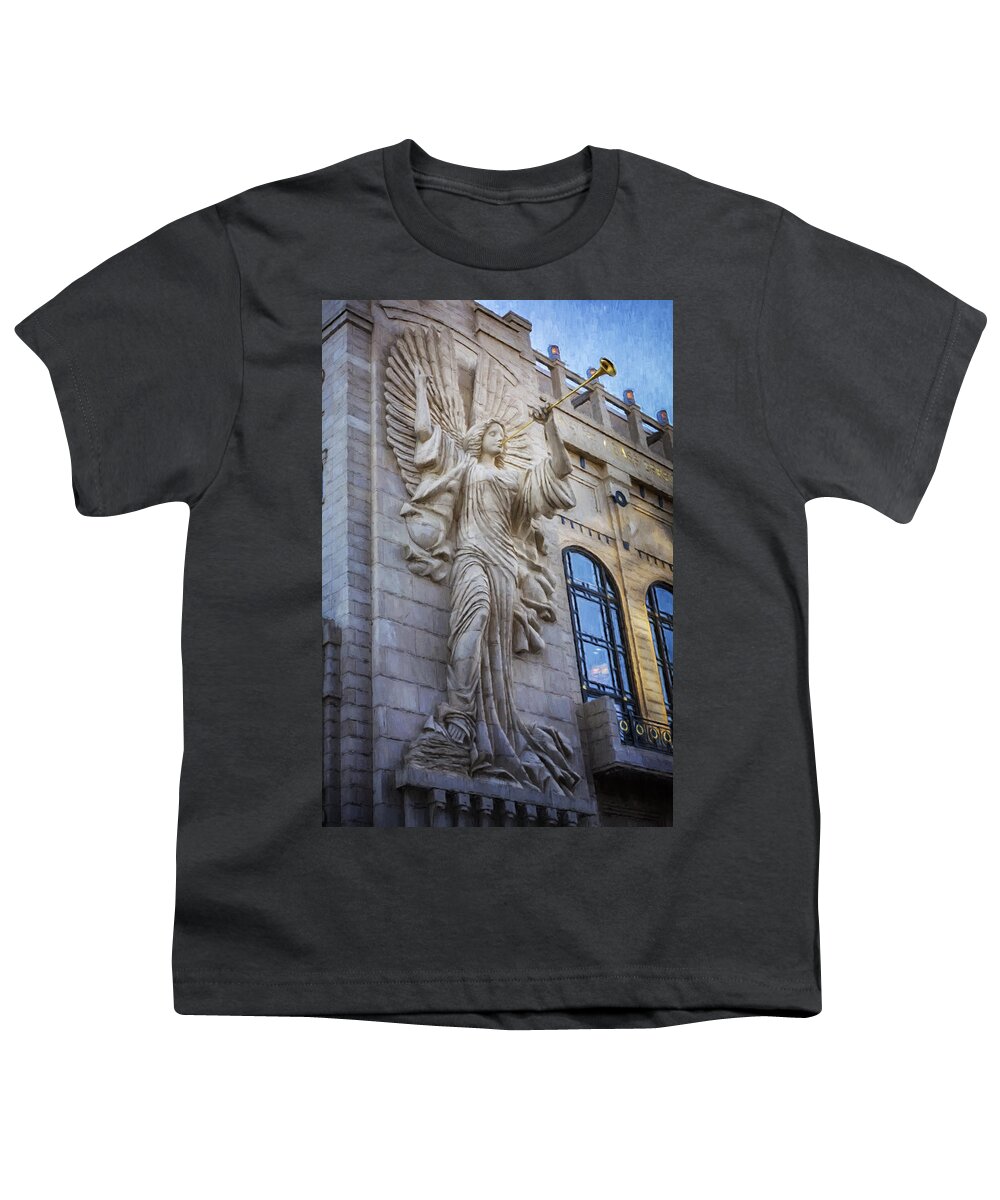Joan Carroll Youth T-Shirt featuring the photograph Fort Worth Impressions Bass Hall Angel by Joan Carroll