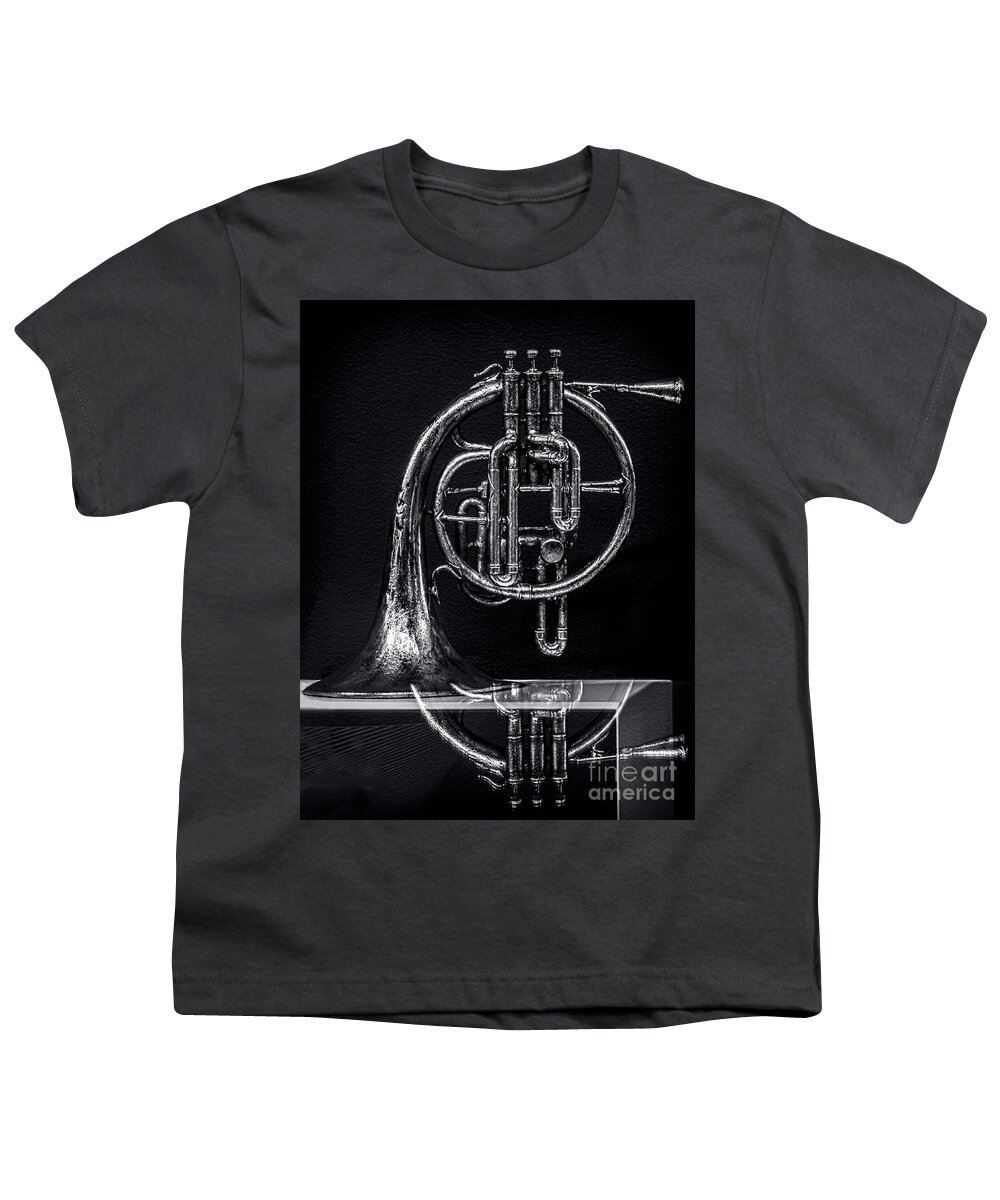 French Horn Youth T-Shirt featuring the photograph French Horn Beyond a Glass Table by James Aiken