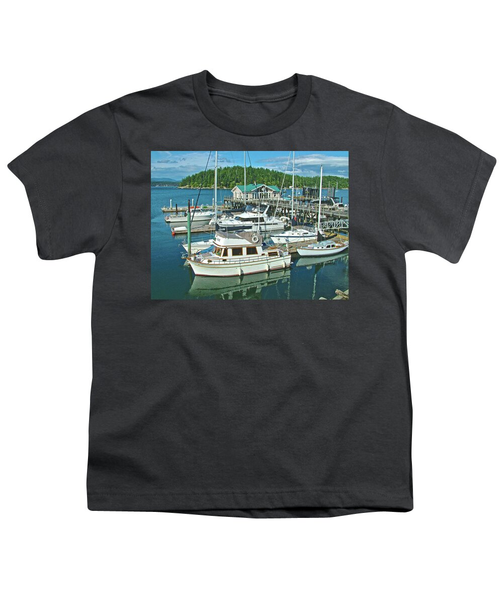 Friday Harbor Docks On San Juan Island Youth T-Shirt featuring the photograph Friday Harbor Docks on San Juan Island,Washington by Ruth Hager