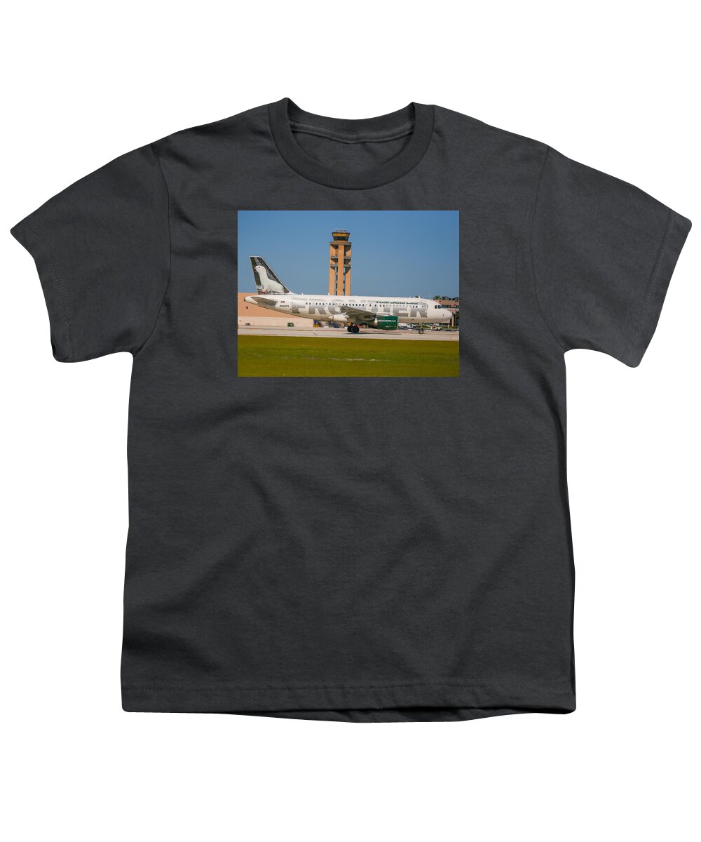 Frontier Airline Youth T-Shirt featuring the photograph Frontier Airline by Dart Humeston