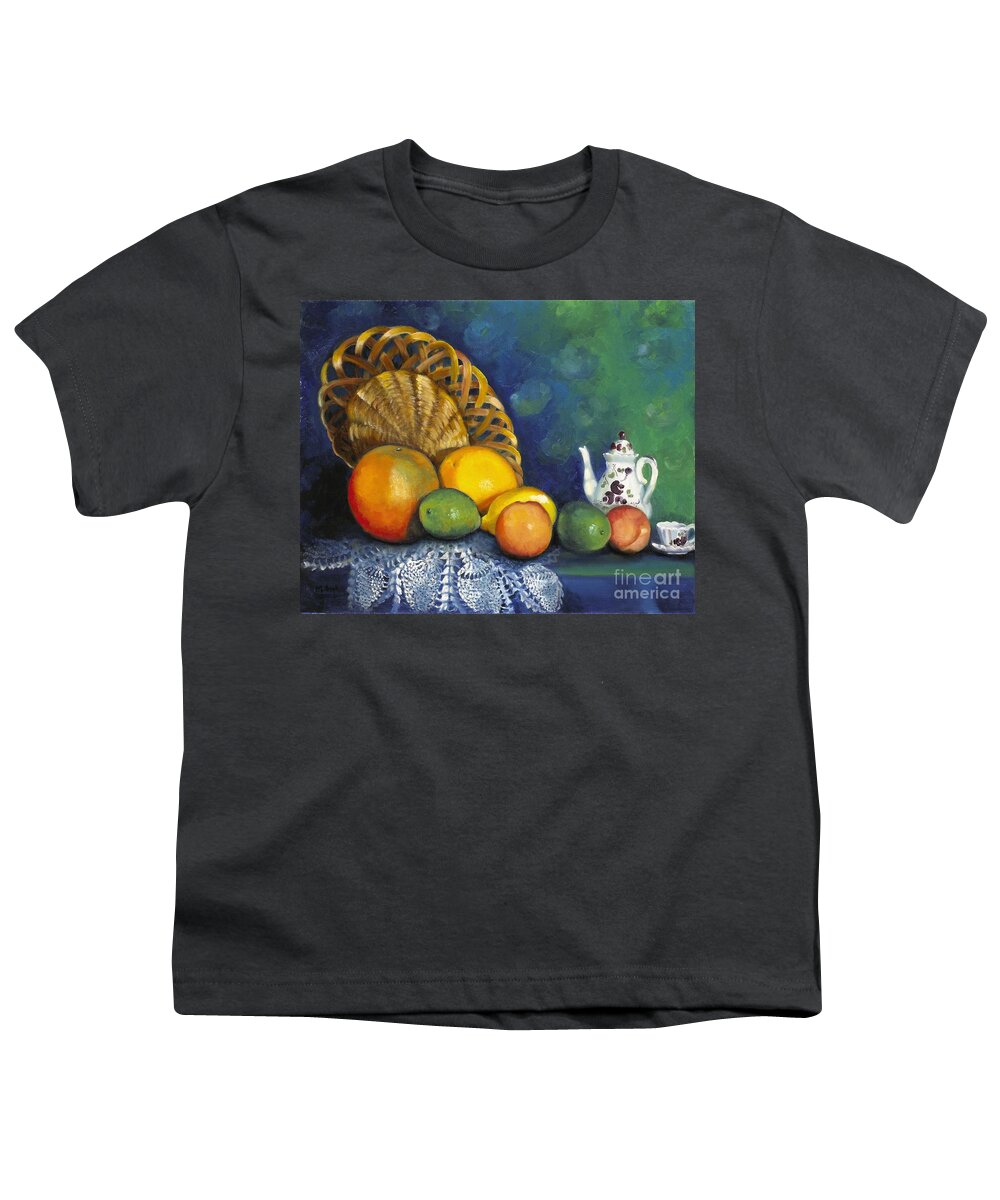 Still Life Youth T-Shirt featuring the painting Fruit on Doily by Marlene Book