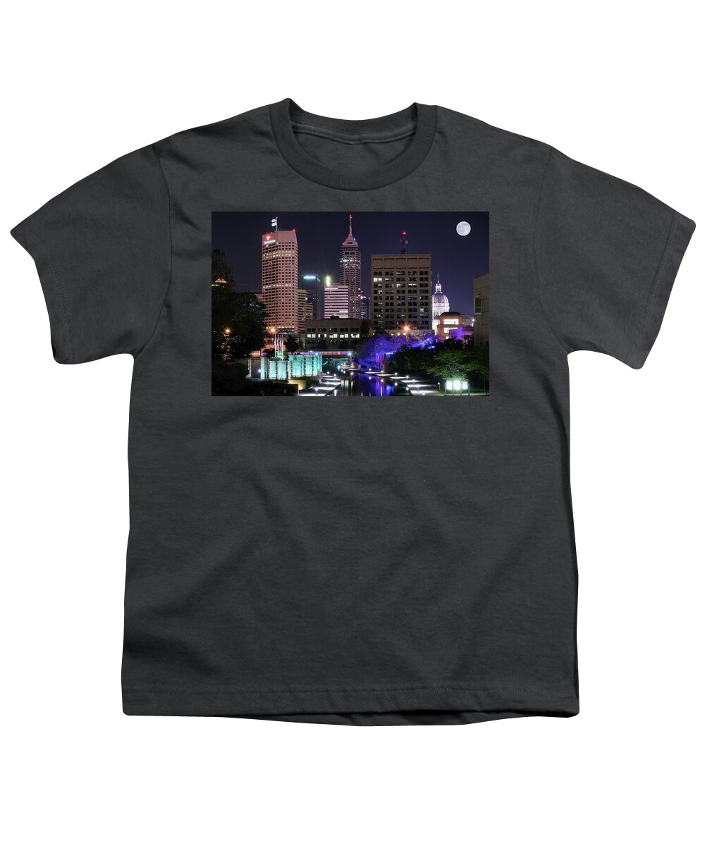 Indianapolis Youth T-Shirt featuring the photograph Full Moon in the Heart of Indy by Frozen in Time Fine Art Photography