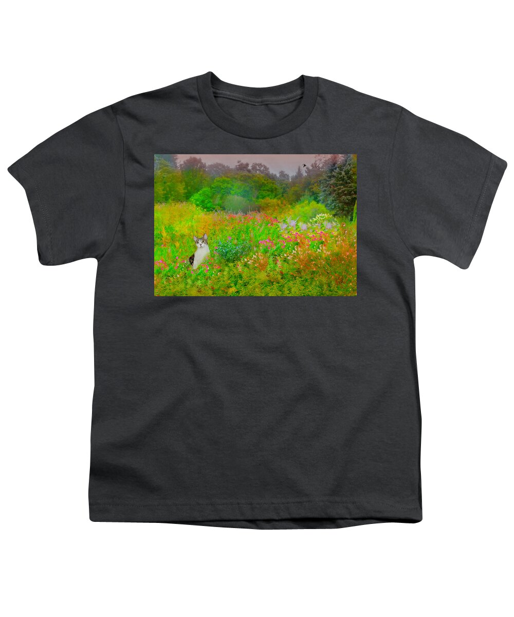 Flowers Youth T-Shirt featuring the photograph Garden Cat by Diana Angstadt