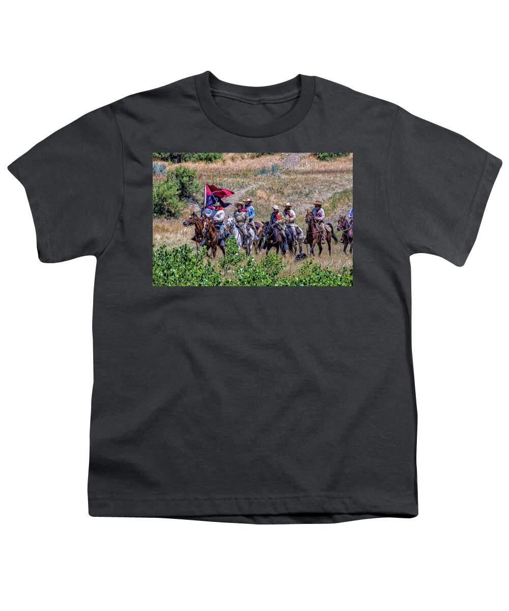 Little Bighorn Re-enactment Youth T-Shirt featuring the photograph General Custer and his Entourage by Donald Pash