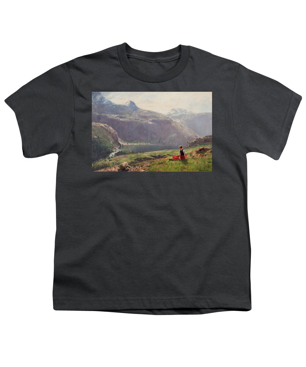 Hans Andreas Dahl Youth T-Shirt featuring the painting Girl in the fjords by Hans Andreas Dahl