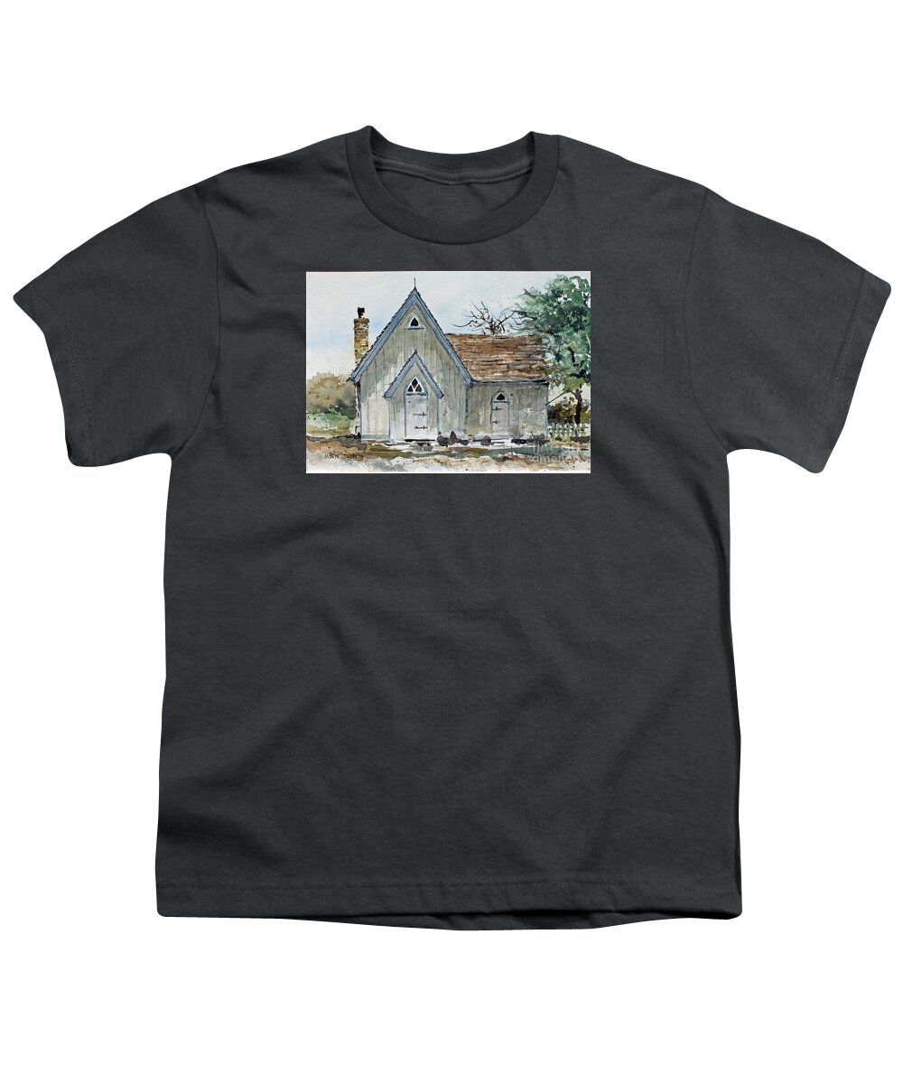 A Small Building In Independence Youth T-Shirt featuring the painting Girl Scout Little House by Monte Toon