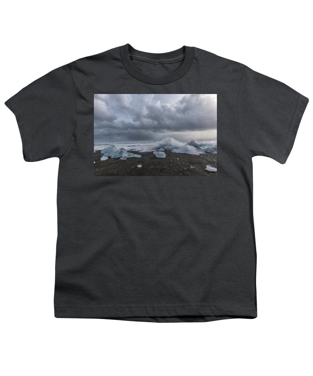 Glacial Lagoon Youth T-Shirt featuring the tapestry - textile Glacier Ice 2 by Kathy Adams Clark