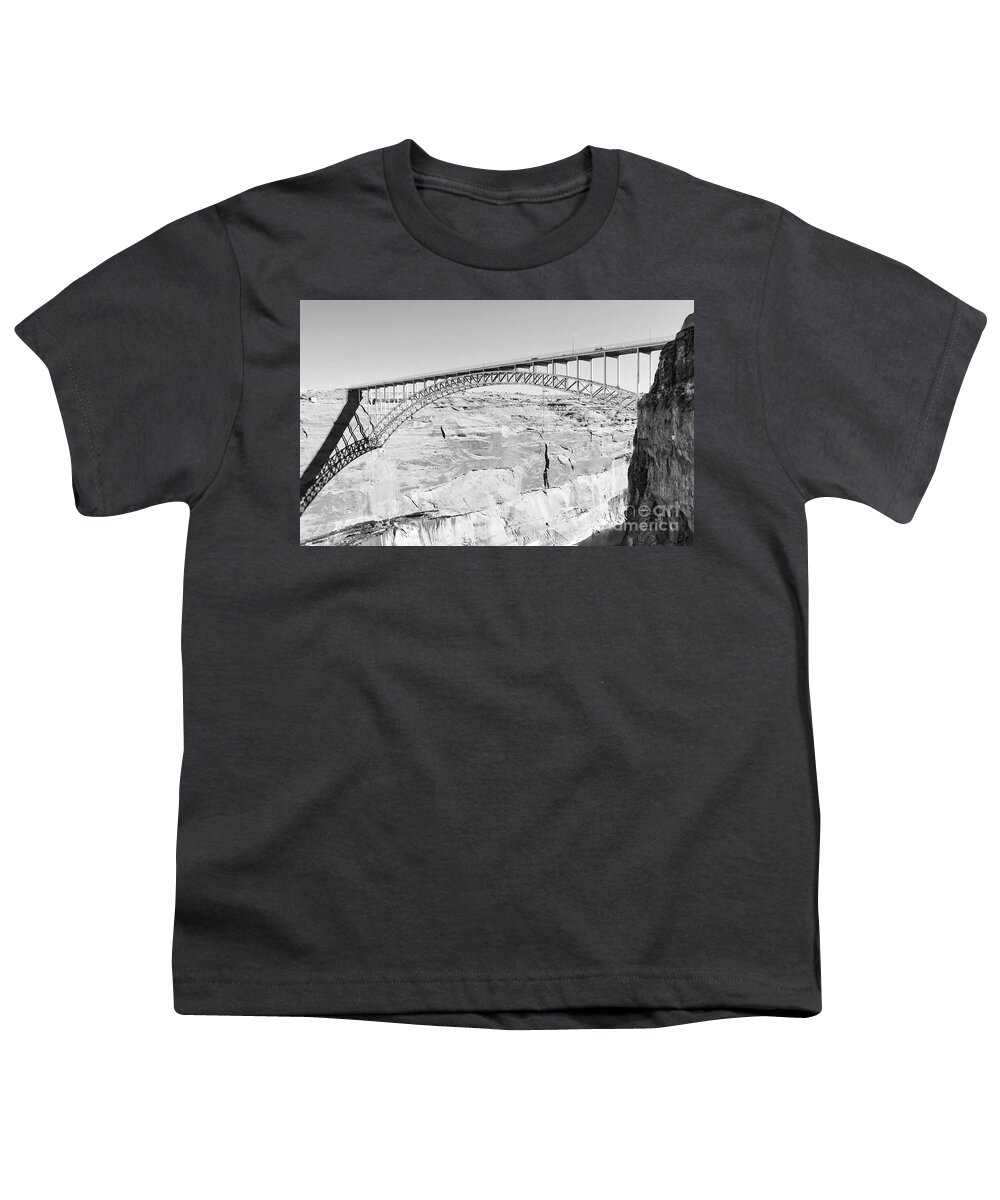 Digital Black And White Photo Youth T-Shirt featuring the photograph Glen Canyon Bridge BW by Tim Richards