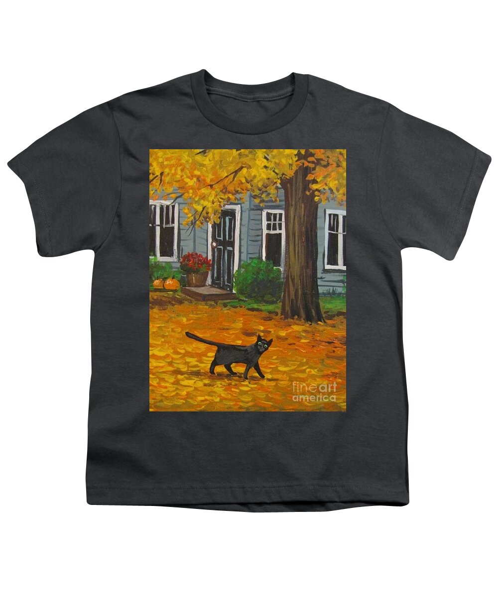Print Youth T-Shirt featuring the painting Gold Autumn by Margaryta Yermolayeva