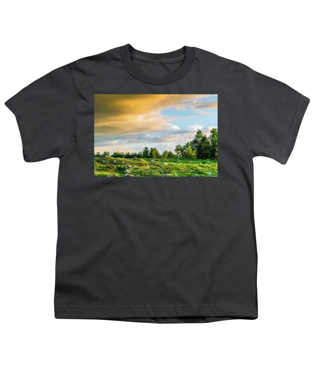 Eastern Ky Youth T-Shirt featuring the photograph Golden Clouds by Lester Plank