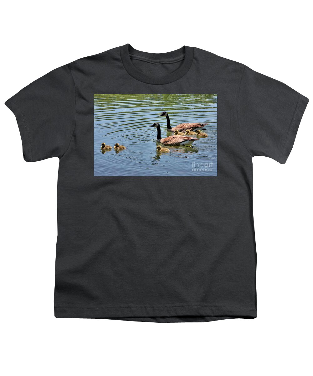 Branta Canadensis Youth T-Shirt featuring the photograph Goslings Go for a Swim by Carol Groenen