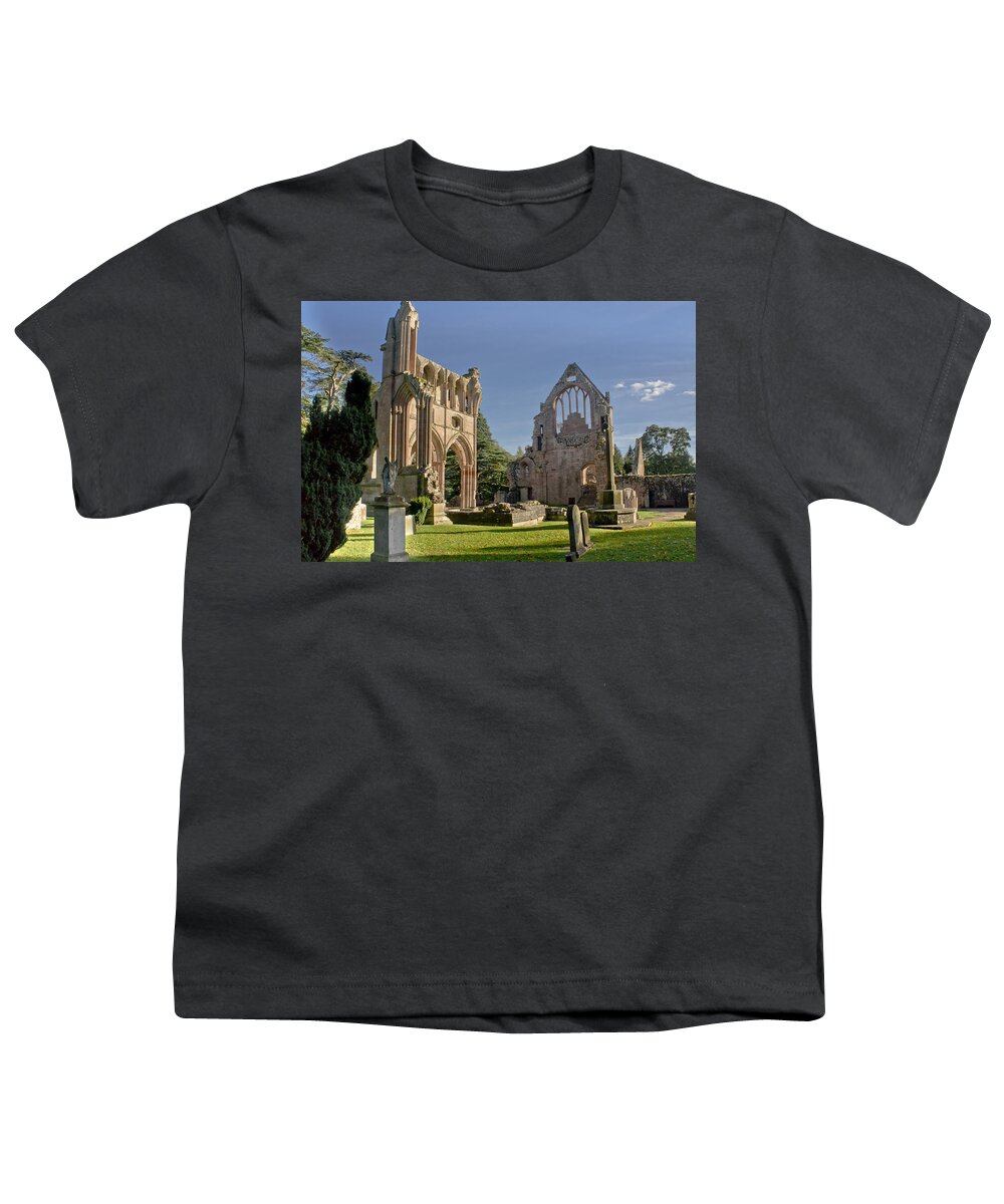 Dryburgh Youth T-Shirt featuring the photograph Graceful Ruins. Dryburgh Abbey. by Elena Perelman
