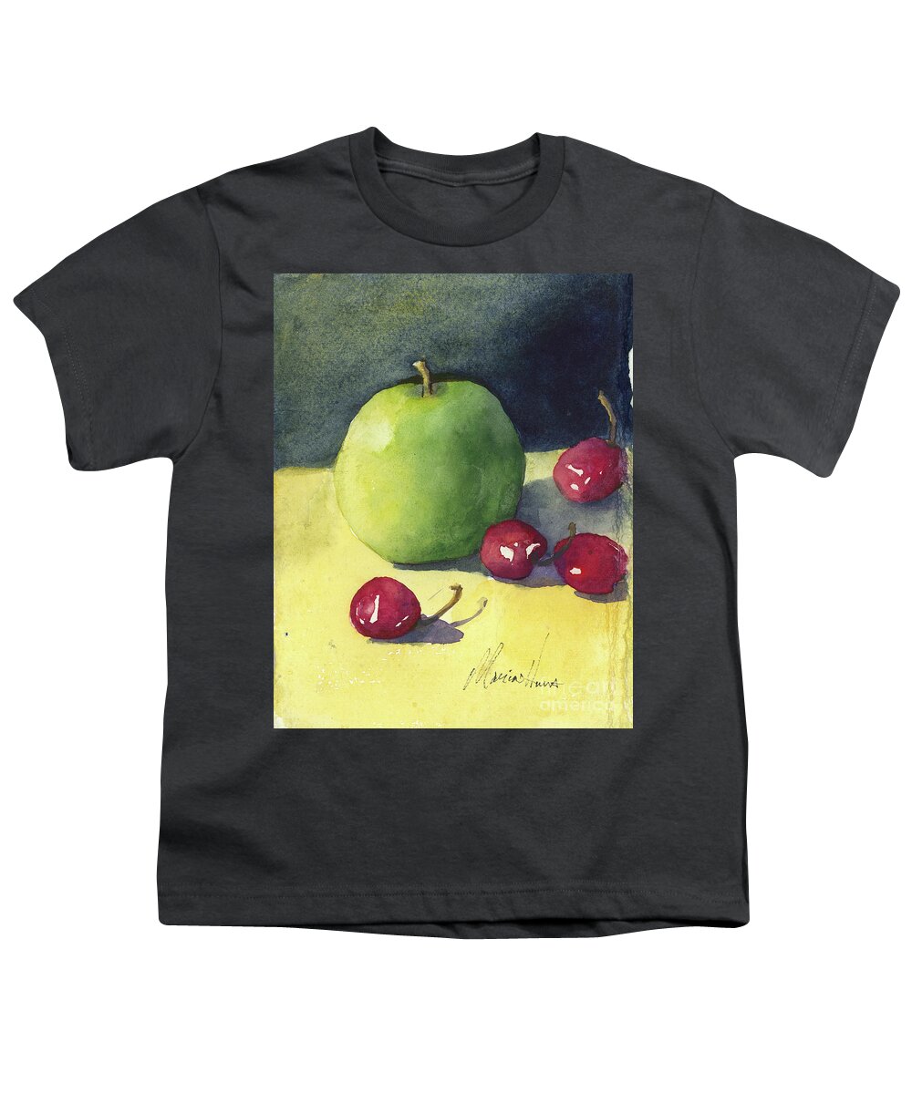 Fruit Youth T-Shirt featuring the painting Granny Smith and Friends by Maria Hunt