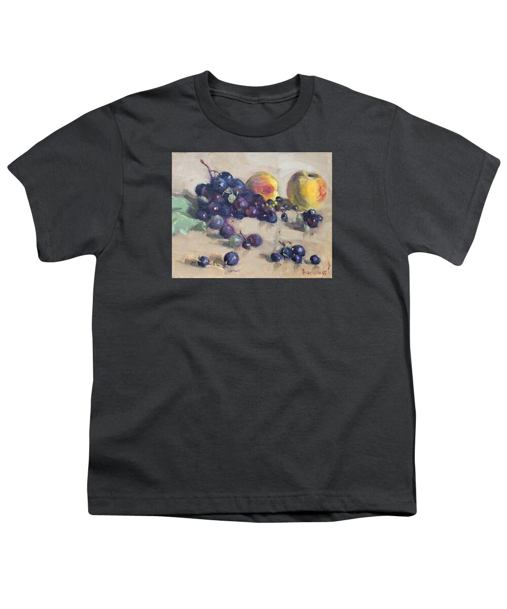 Grape Youth T-Shirt featuring the painting Grape and Peach by Ylli Haruni