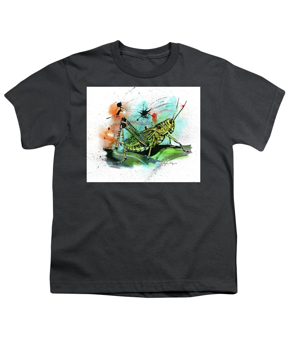 Insect Youth T-Shirt featuring the drawing Grasshopper by John Dyess