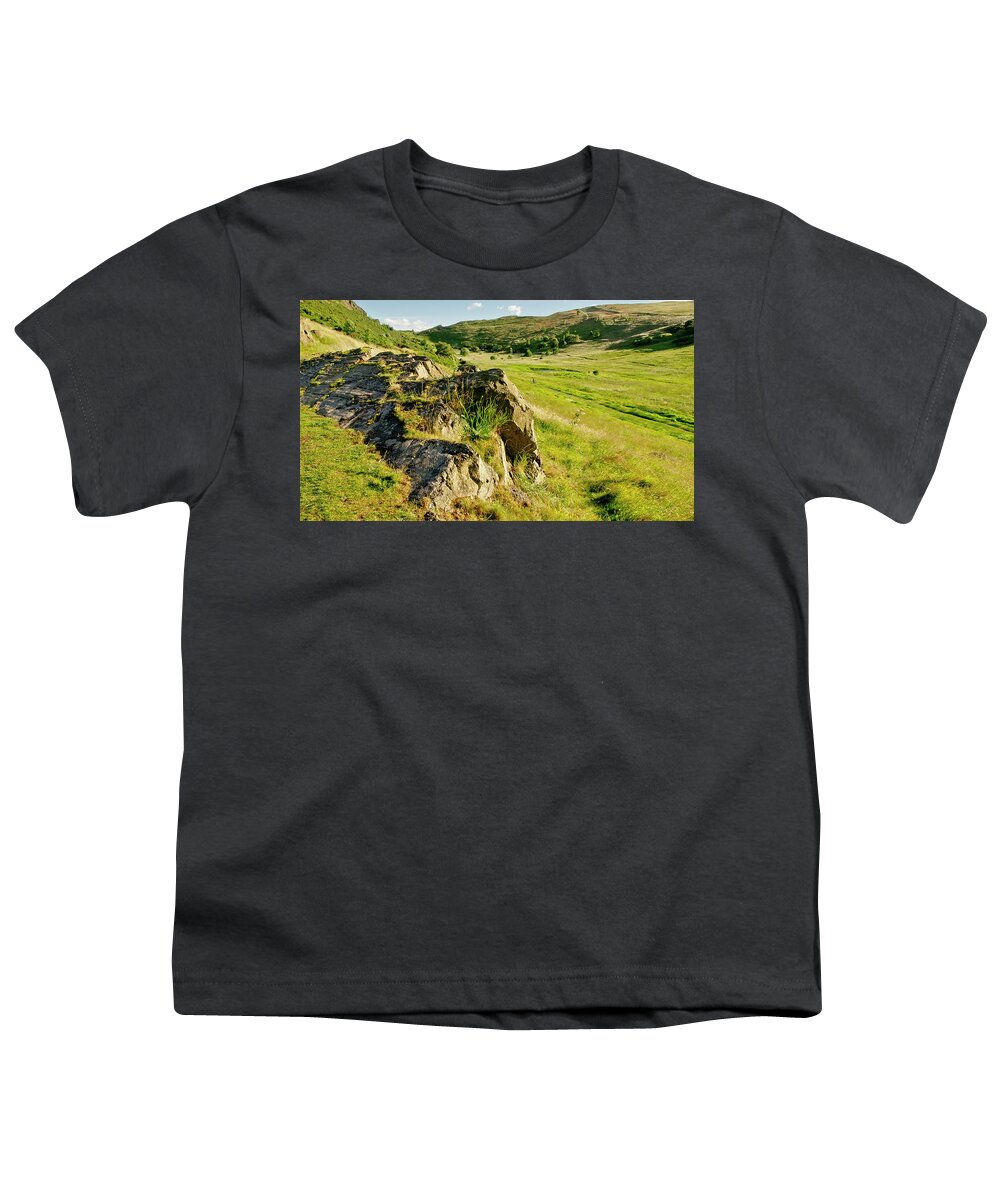Grass Youth T-Shirt featuring the photograph Grassy slopes and grass on rocks. by Elena Perelman
