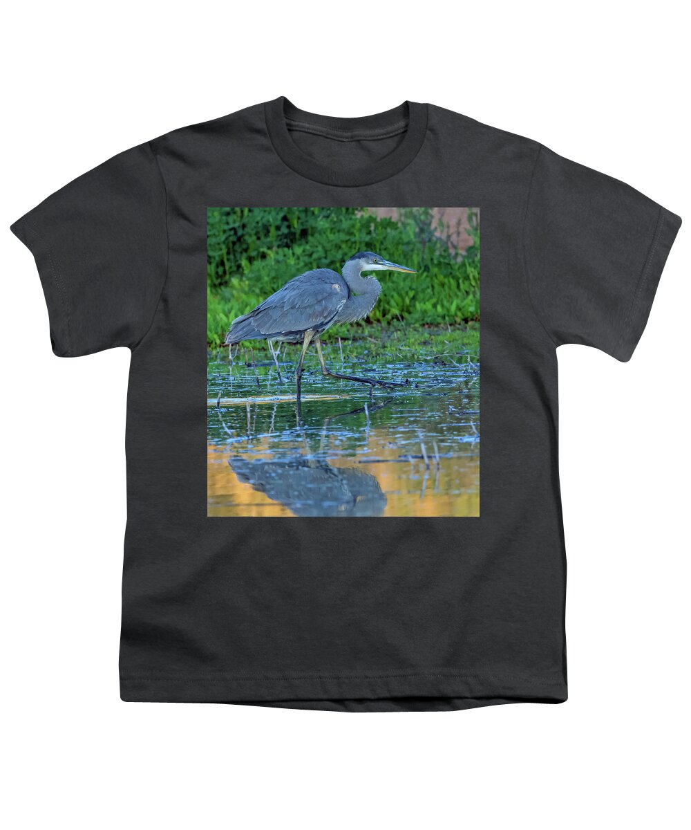 Great Youth T-Shirt featuring the photograph Great Blue Heron 5745-020418-1cr by Tam Ryan
