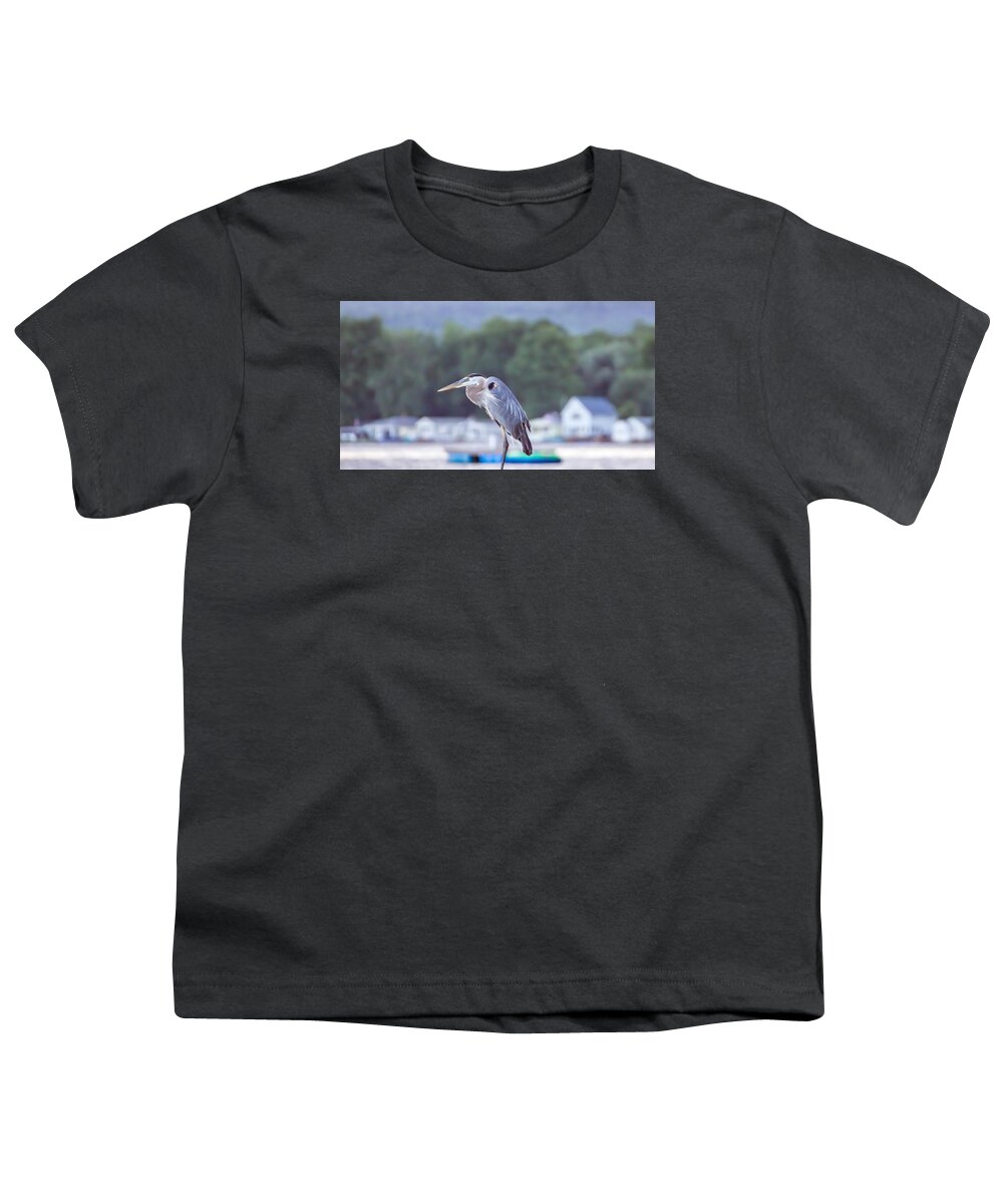 Great Blue Heron Youth T-Shirt featuring the photograph Great Blue Heron on Keuka Lake Horizontal Pano by Photographic Arts And Design Studio
