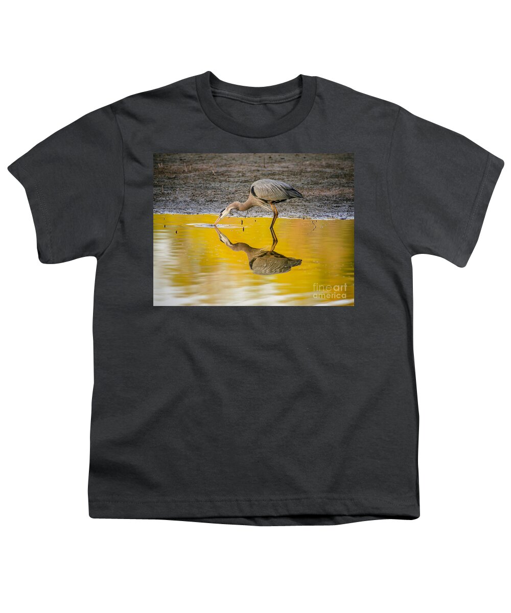 Wildlife Youth T-Shirt featuring the photograph Great Blue Heron On Yellow by Robert Frederick