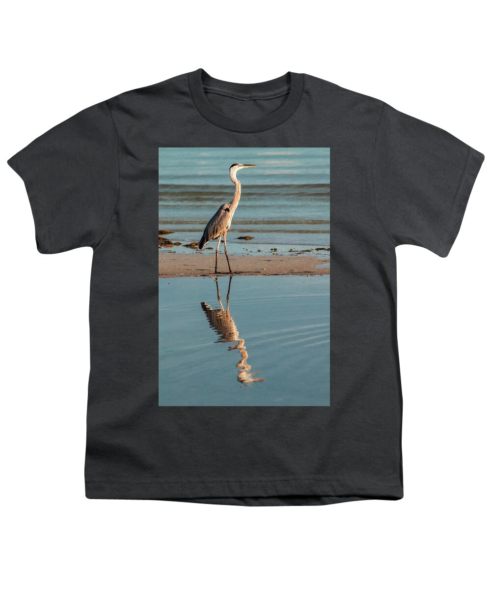 Bird Youth T-Shirt featuring the photograph Great Blue Reflection 6038 by Ginger Stein