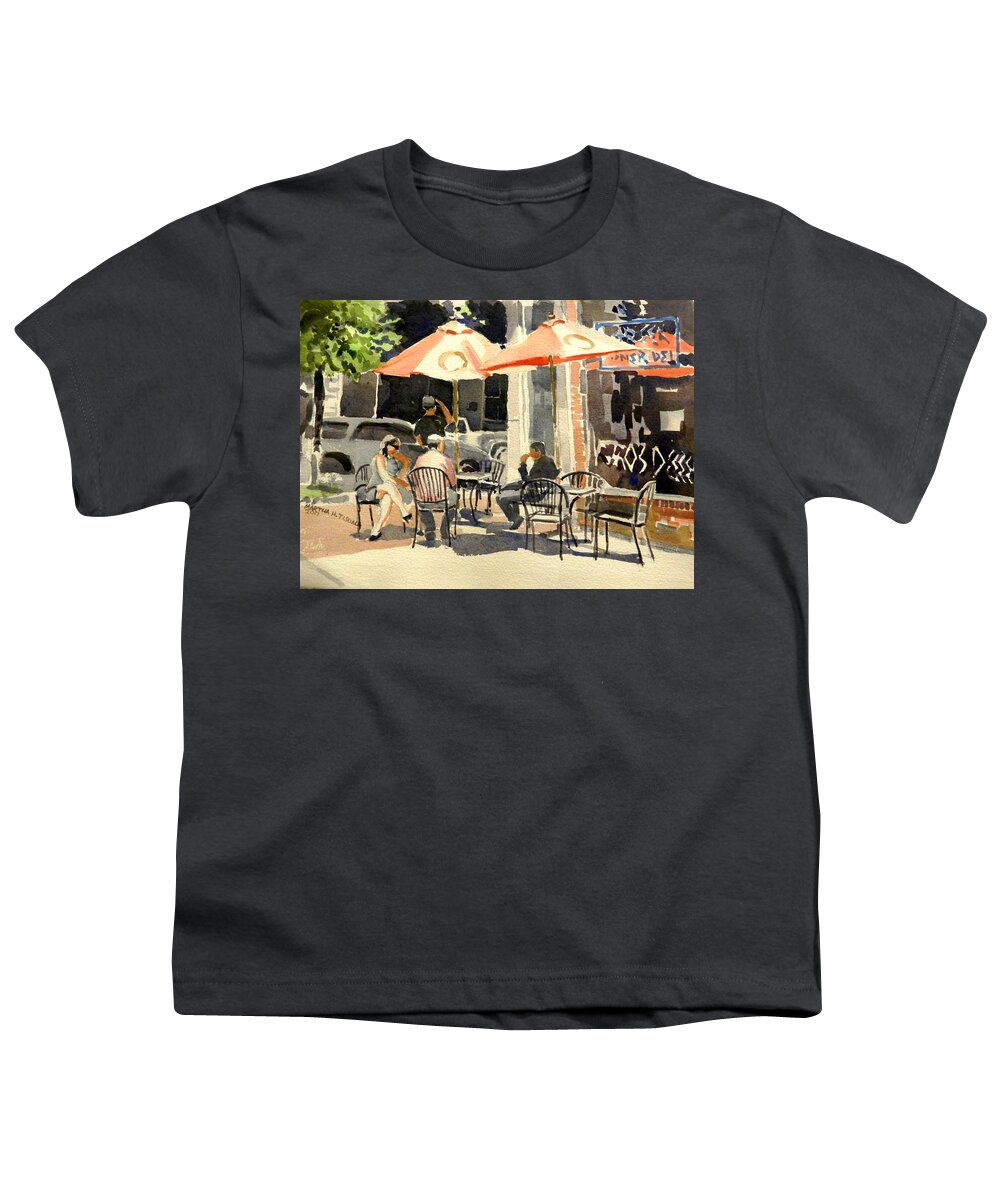 Casual Dining Youth T-Shirt featuring the painting Greek Corner Lunch by Martha Tisdale