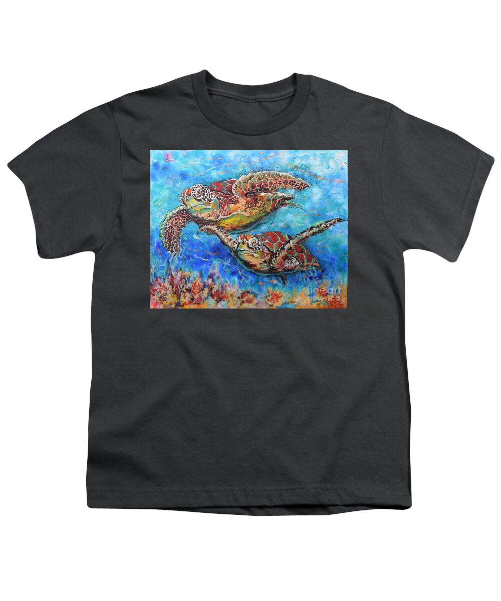 Marine Turtles Youth T-Shirt featuring the painting Green Sea Turtles by Jyotika Shroff