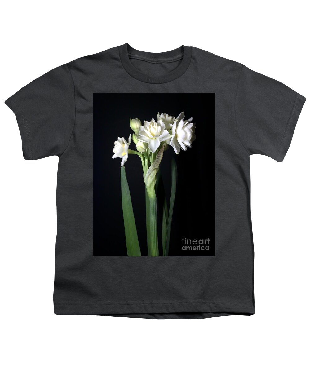 Photograph Youth T-Shirt featuring the photograph Grow Tiny Paperwhites Narcissus Photograph by Delynn Addams by Delynn Addams
