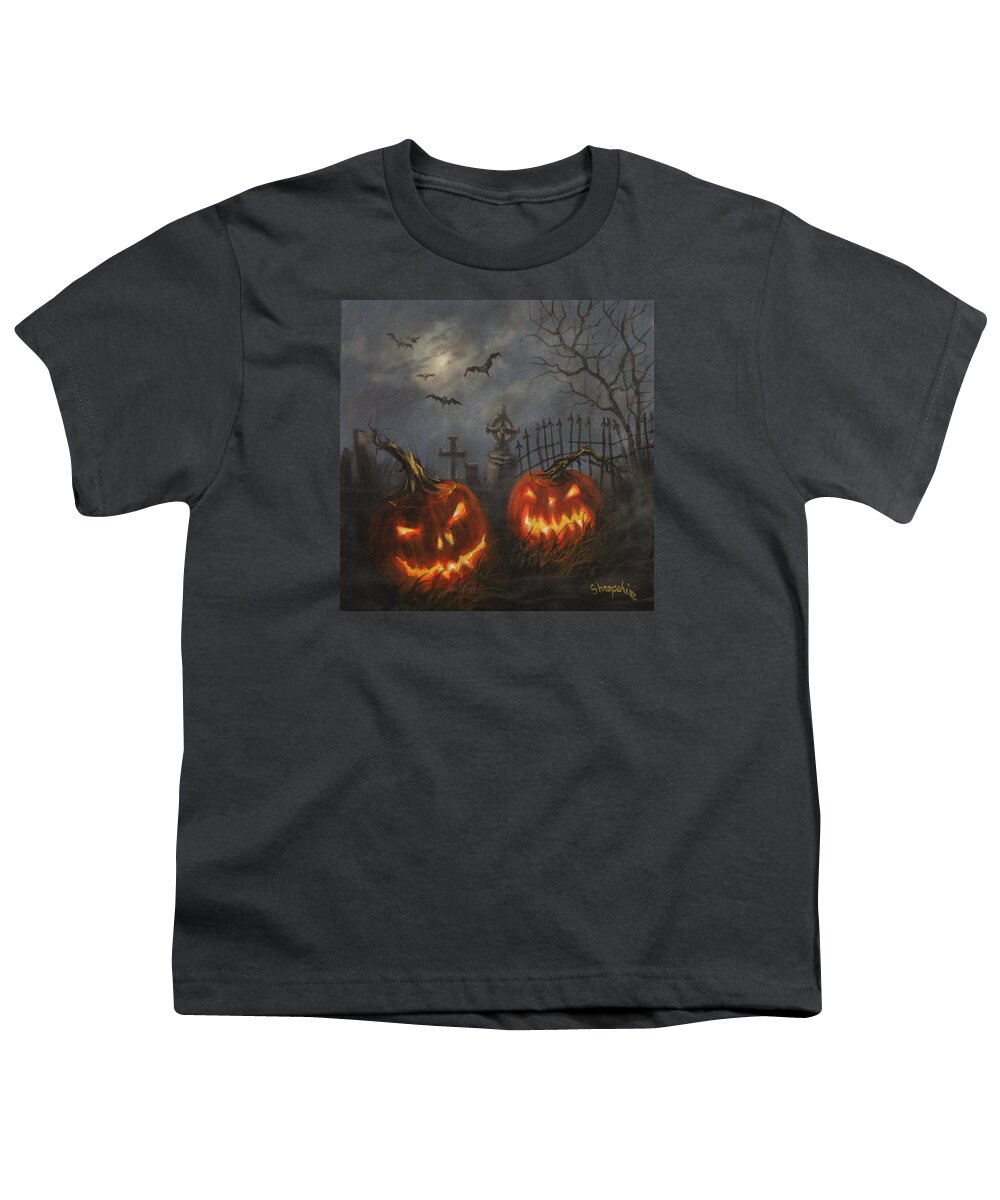 Halloween Youth T-Shirt featuring the painting Halloween on Cemetery Hill by Tom Shropshire