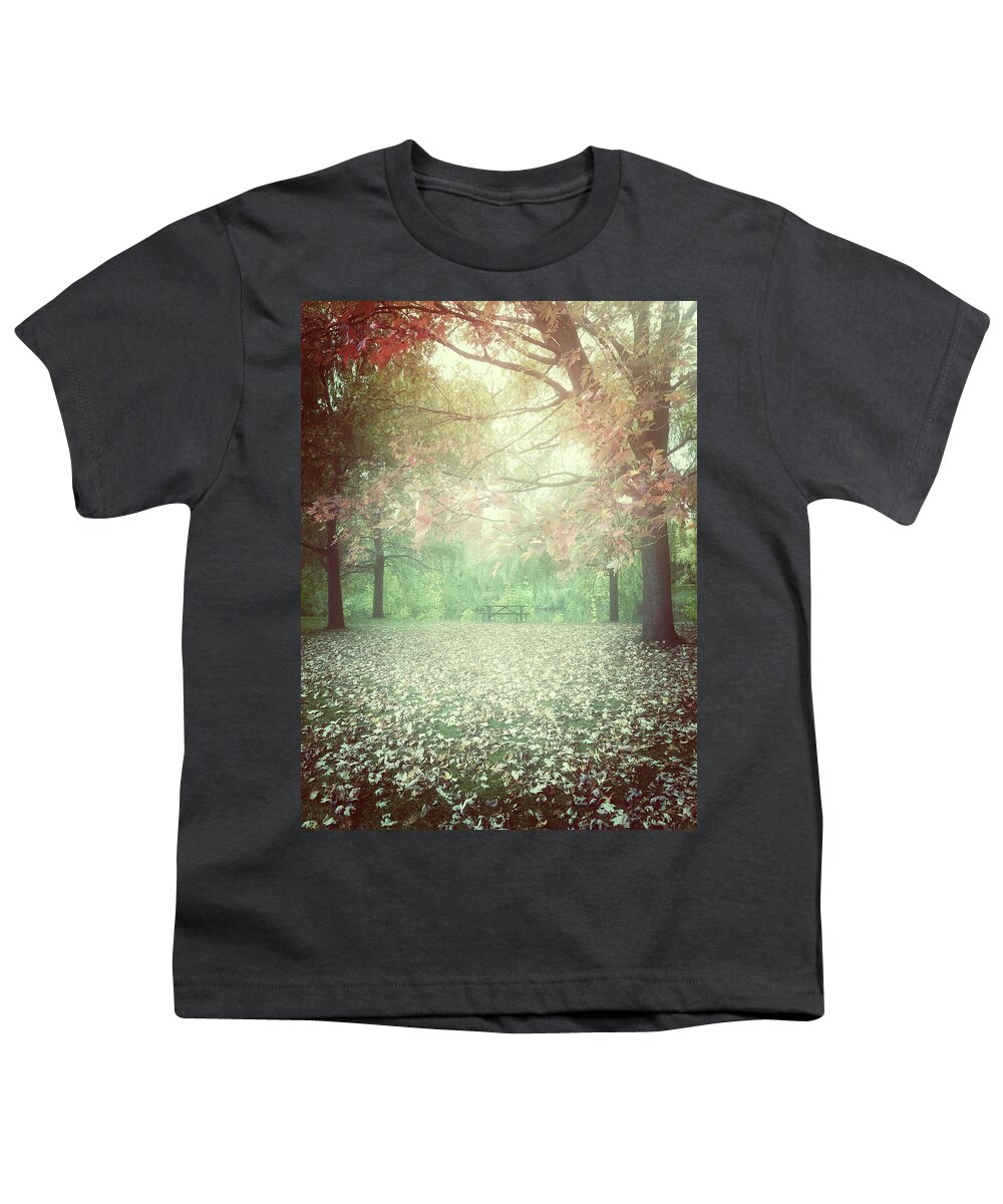 Trees Youth T-Shirt featuring the photograph Hazy autumn day in a park by GoodMood Art