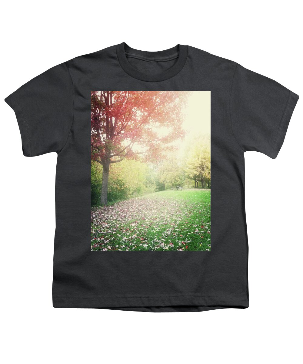 Trees Youth T-Shirt featuring the photograph Hazy autumn landscape by GoodMood Art