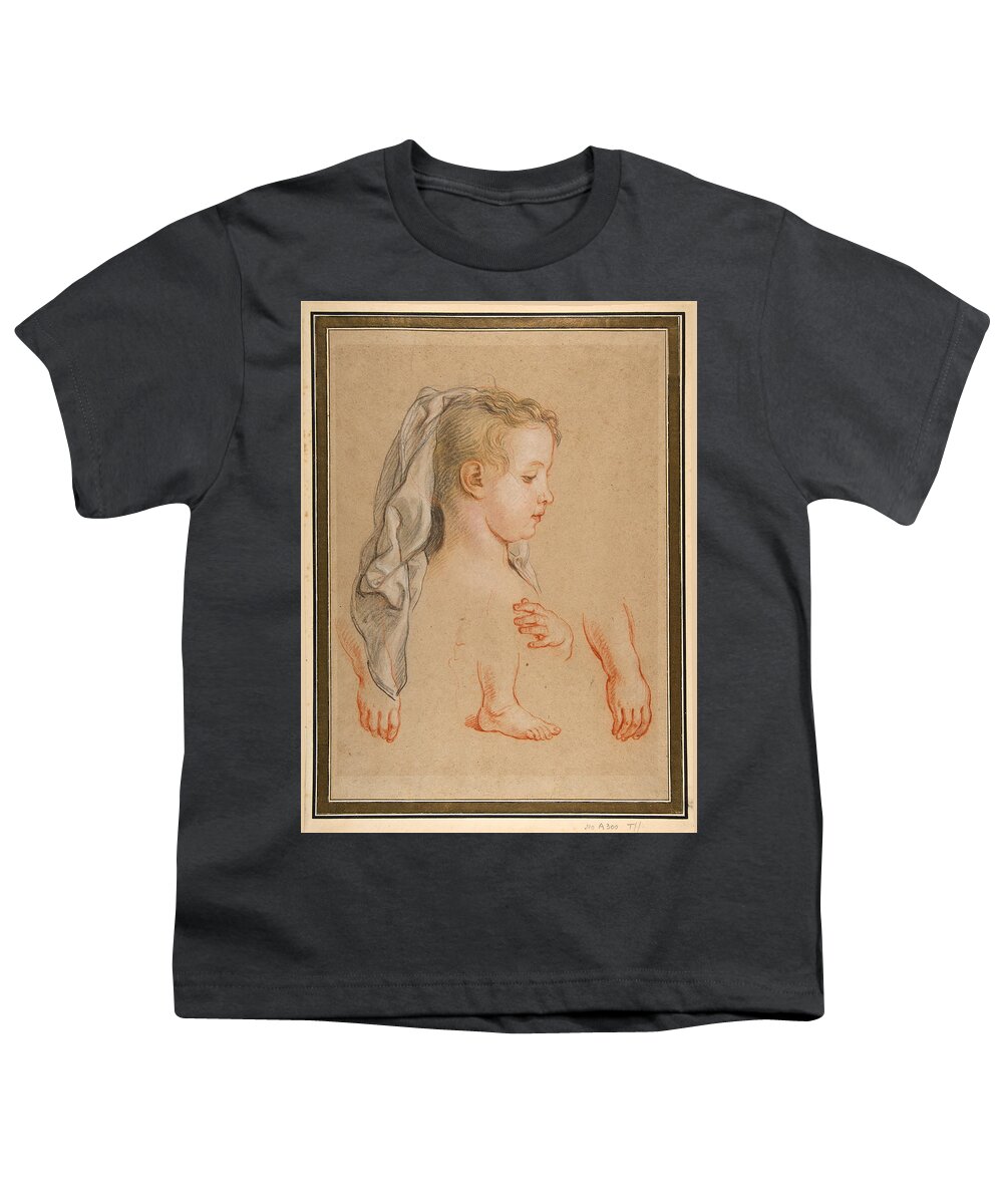 Charles De La Fosse Youth T-Shirt featuring the drawing Head of a Young Girl and Studies of Hands and of her Right Foot by Charles De La Fosse